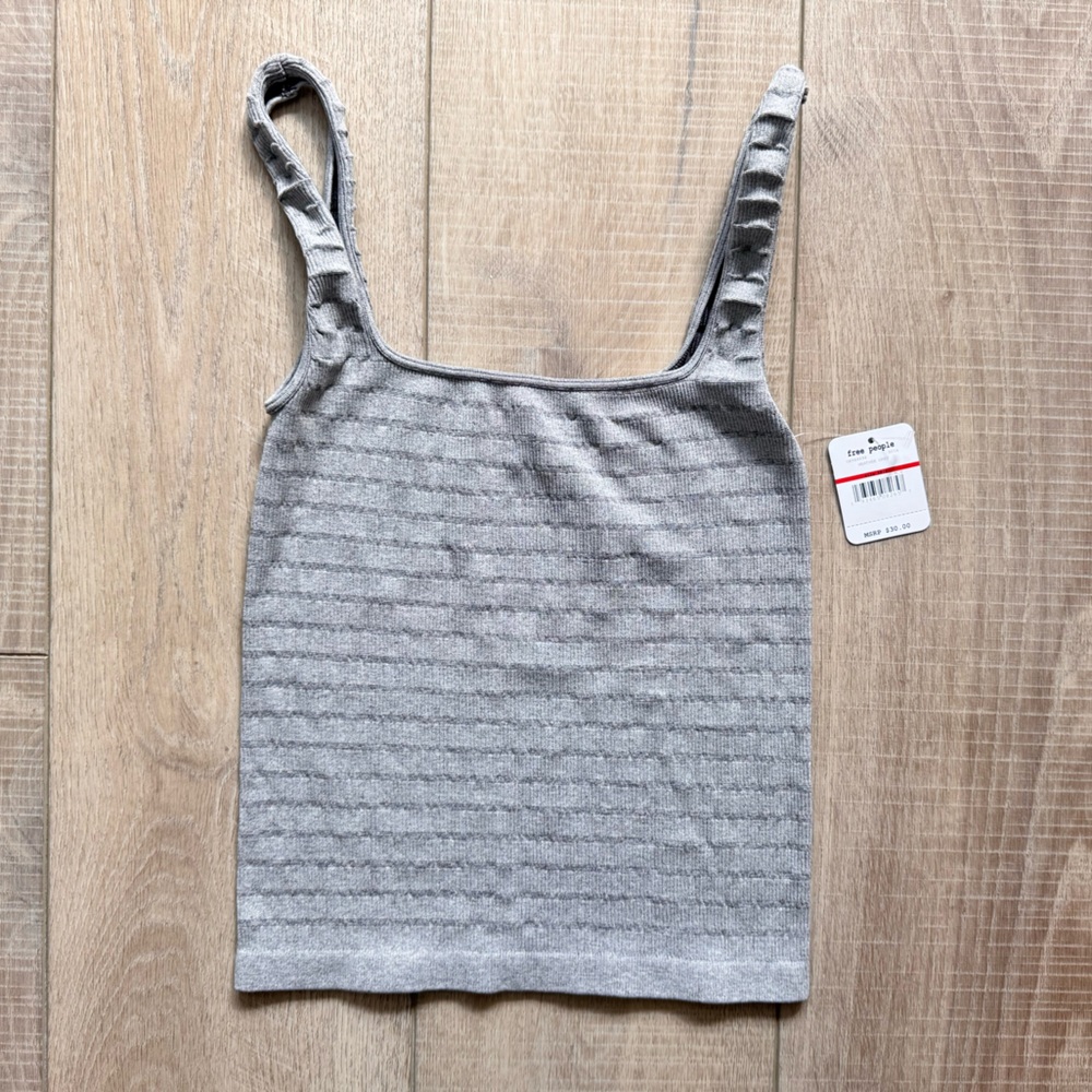 NWT Free People Gray Ribbed Knit Tank Top Sz XS/S Lounge Gym Athleisure Yoga